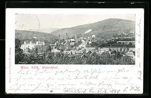AK Wien, Ortsansicht Hütteldorf mit Blick in die Berge