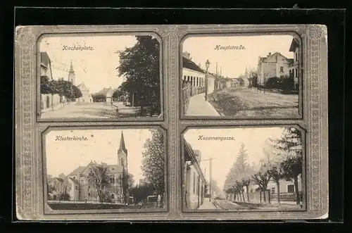 AK Wien-Mauer, Kirchenplatz, Hauptstrasse, Klosterkirche und Kasernengasse