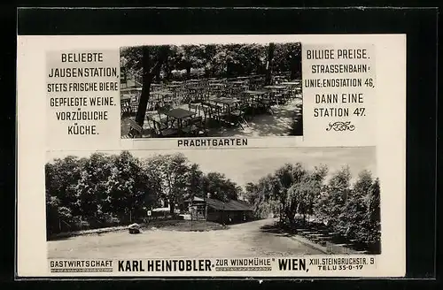 AK Wien, Gasthaus zur Windmühle von Karl Heintobler in der Steinbruchstrasse 9