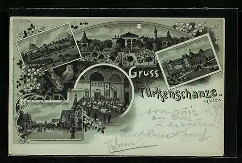 Mondschein-Lithographie Wien, Türkenschanz-Park mit Restaurant, K. K. Sternwarte und Hochschule für Bodenkultur