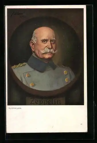 Künstler-AK Portrait des Grafen Ferdinand von Zeppelin in Militäruniform