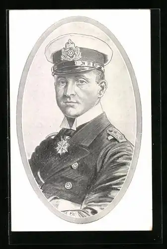 Künstler-AK Kapitänleutnant Otto Weddigen des U-Bootes U9 im Portrait