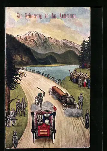 Künstler-AK Zur Ennerung an das Autorennen