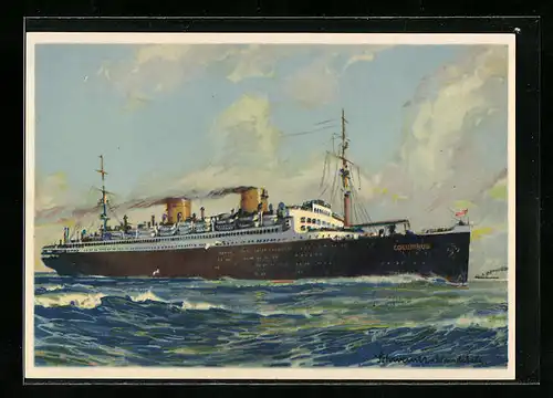 Künstler-AK Passagierschiff Columbus des Nordd. Lloyds in voller Fahrt