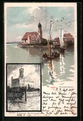 Künstler-AK Carl Biese: Wasserburg /Bodensee, Teilansicht, Schloss Montfort