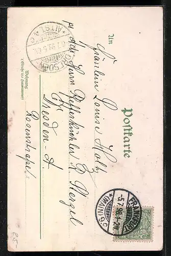 Lithographie Frankfurt am Main, Rossmarkt, Hessendenkmal