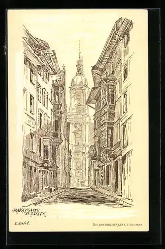 Lithographie St. Gallen, Blick in die Marktgasse