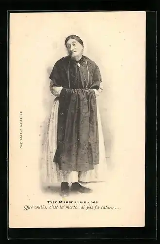 AK Marseille, Alte Frau mit Schürze