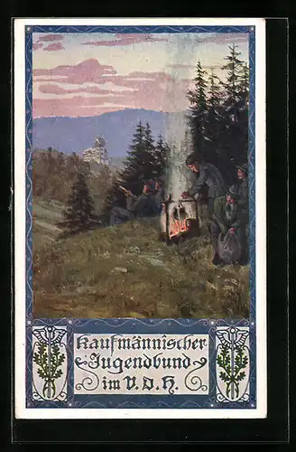 AK Mitglieder des Kaufmännischen Jugendbundes am Lagerfeuer