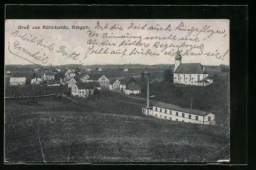 AK Kühnhaide /Erzgeb., Teilansicht mit Kirche und Fabrik