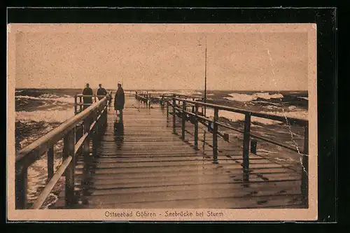 AK Göhren, Seebrücke bei Sturm