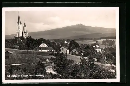 AK Eibenstock i. Erzgeb., Teilansicht mit Auersberg