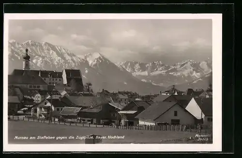 AK Murnau am Staffelsee, Ortsansicht gegen Zugspitze