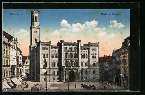 AK Zittau i. Sa., Markt mit Rathaus