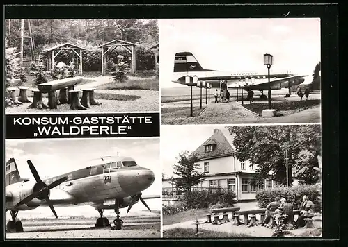 AK Langenbernsdorf /Kr. Werdau, Konsum Gaststätte Waldperle und Flugzeuge