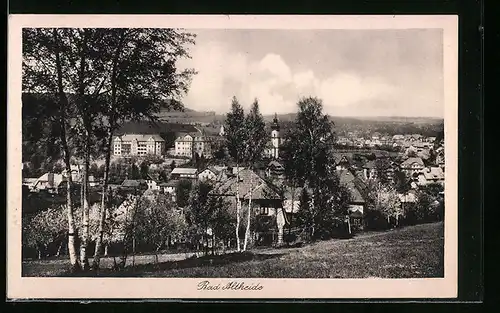 AK Rad Altheide, Blick durch Bäume auf den Ort