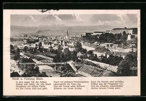 AK Glatz, Blick auf Stadt und Festung