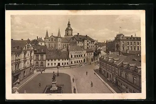 AK Meerane, Bismarckplatz aus der Vogelschau