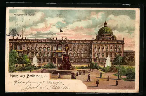 Lithographie Berlin, Königliches Schloss in der Frontalansicht