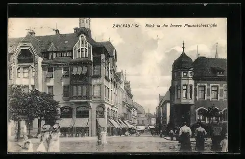 AK Zwickau i. Sa., Blick in die Innere Plauenschestrasse