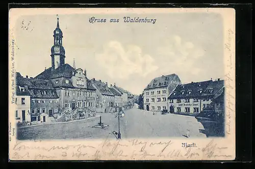 AK Waldenburg, Blick über den Markt auf die Kirche