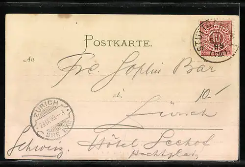 Lithographie Stuttgart, Blick auf das Residenzschloss