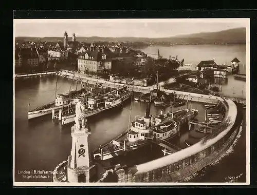 AK Lindau i. B., Hafenmole und Segelclubhaus aus der Vogelschau