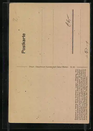 Künstler-AK Oelsnitz, Ortsansicht, Kirche, Lied Oelsnitz, Stadt d`r Kuhl mit Noten