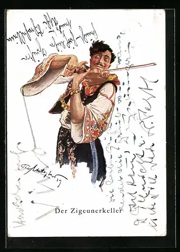 Künstler-AK Berlin, Gasthaus Der Zigeunerkeller am Kurfürstendamm 26 - Geigenspieler
