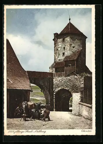 AK Nabburg, Szene mit Pferd am Obertor