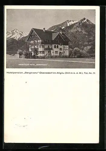 AK Oberstdorf /Allg., Hotelpension Bergkranz vor Bergkulisse