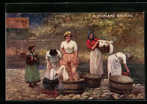 AK A Highland Washing, Waschfrauen bei der Arbeit