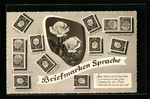 AK Briefmarkensprache, Rosen