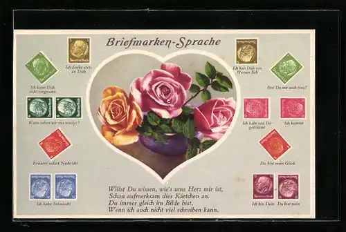 AK Briefmarkensprache, Rosen