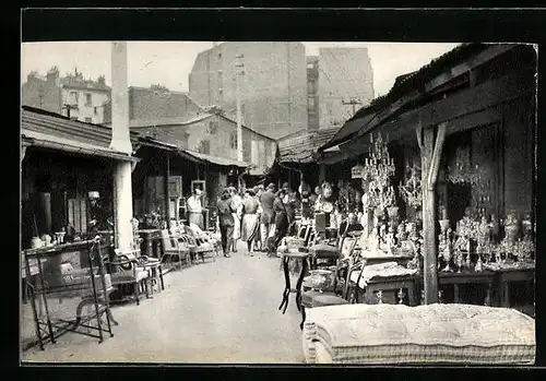 AK Paris, Le Marche Aux Puces, Une allée du marché, Trödelmarkt