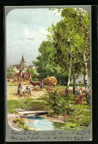 Künstler-AK August, Ernte im Spätsommer