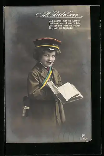 AK Alt-Heidelberg, Kleiner Student mit Mütze und Pfeife, studentische Szene