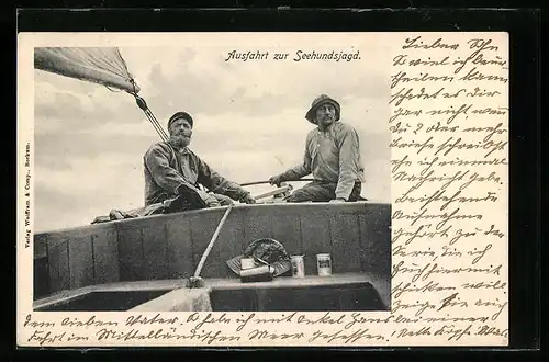 AK Zwei Männer bei der Ausfahrt zur Seehundsjagd