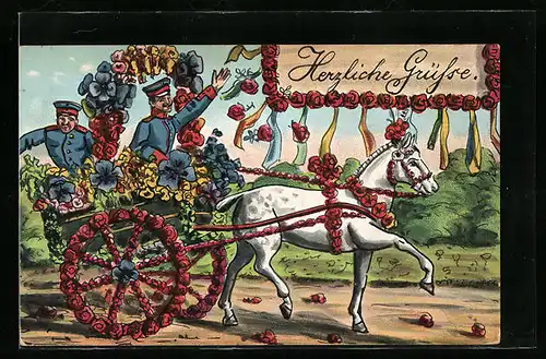 AK Soldaten mit einem Pferdegespann, 1. Weltkrieg