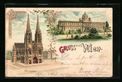 Lithographie Wien, Votivkirche, Hof Museum