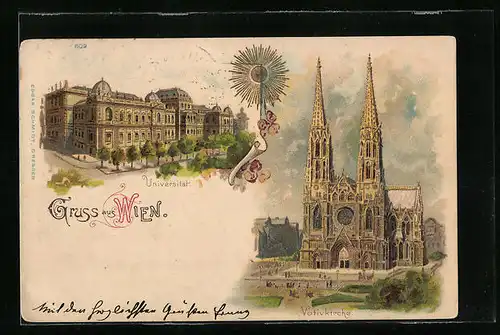 Lithographie Wien, Universität, Votivkirche
