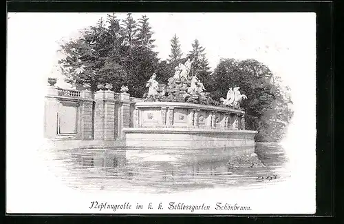 AK Wien, Neptungrotte im Schlossgarten Schönbrunn