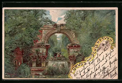 Künstler-AK Wien, Die römische Ruine im Schlossgarten Schönbrunn