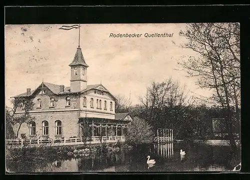 AK Hamburg-Rodenbek, Gasthaus im Rodenbecker Quellenthal mit Teich