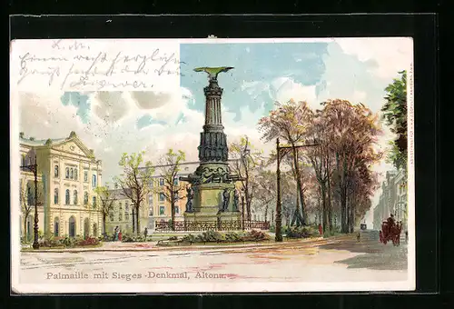 Lithographie Hamburg-Altona, Palmaille mit Sieges-Denkmal