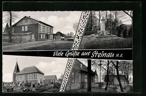 AK Steinau /N.-E., Gasthof von Fr. Peters, Kirche und Friedhof, Denkmal