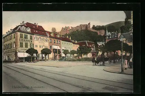 AK Heidelberg, Kornmarkt mit Zigarrengeschäft und Seilerei