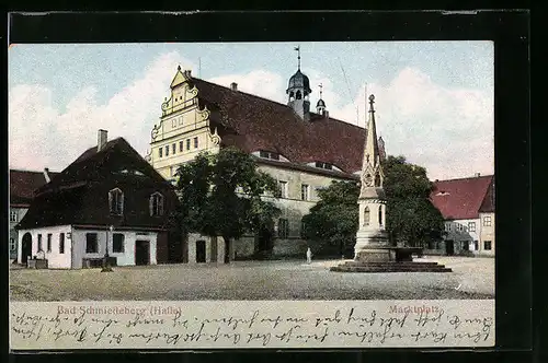 AK Bad Schmiedeberg /Halle, Marktplatz mit Denkmal