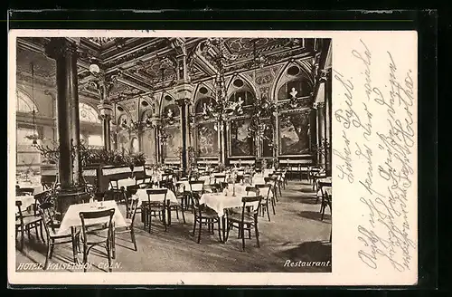 AK Köln, Hotel Kaiserhof, Restaurant, Innenansicht