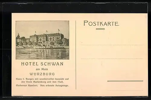 AK Würzburg, Aussicht vom Hotel Schwan